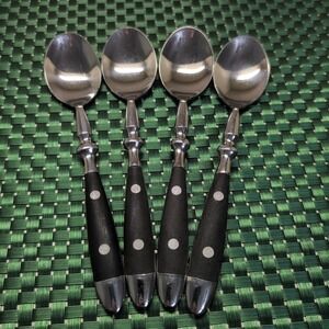 Hampton Silversmiths BISTRO BLACK Teaspoons Lot Set of 4 Stainless FADED HANDLES